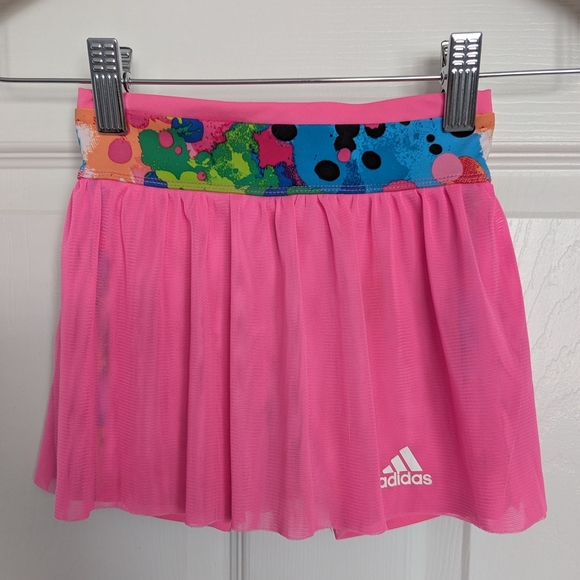 🎈Adidas Girls (2T) Pink Skort- Tule/Mesh Skirt With Lycra Shorts Underneath - Picture 1 of 9
